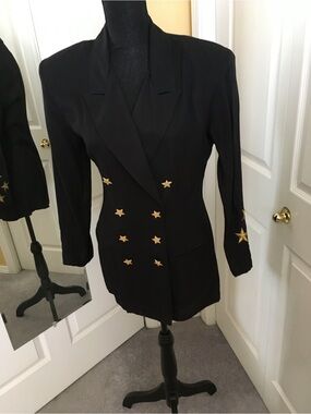 Black Women's Double-Breasted Blazer with Gold Star Buttons